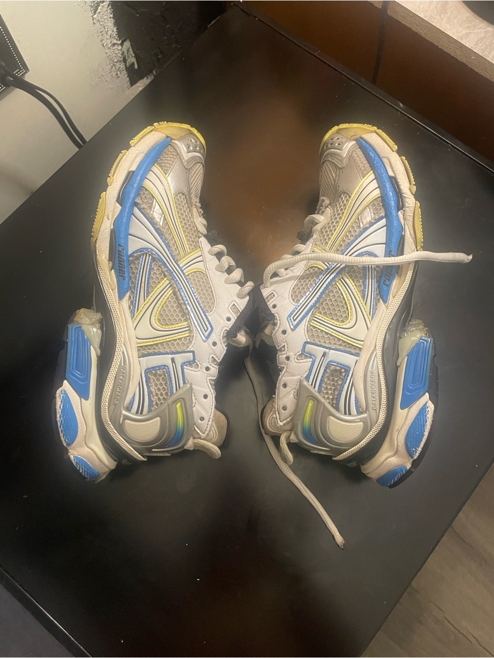 Balenciaga men’s White, Yellow & Blue Trainer Sneakers - Picture 3 of 5